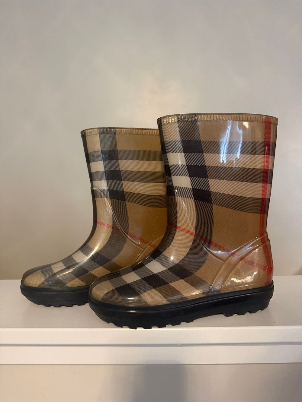 Burberry Kids Tan Plaid Rain Boots